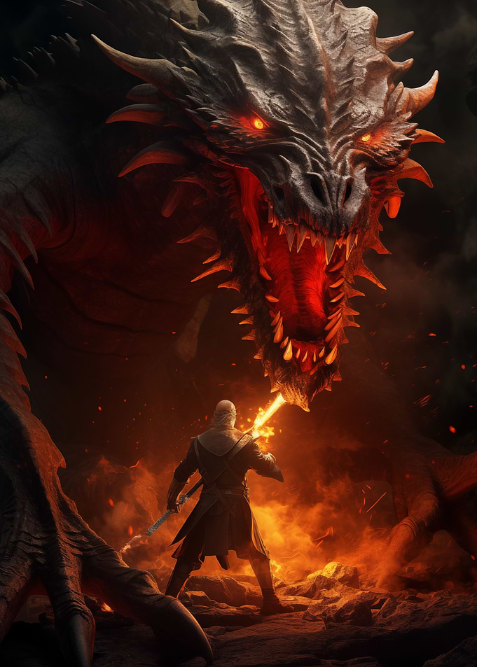 Dragon battle with Knight