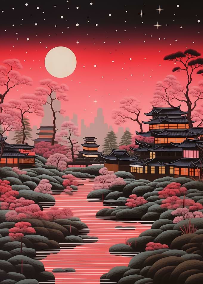 Starry Night Japanese Town