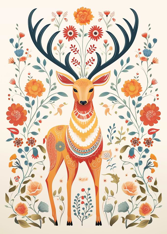 Deer Scandinavian Folk Art