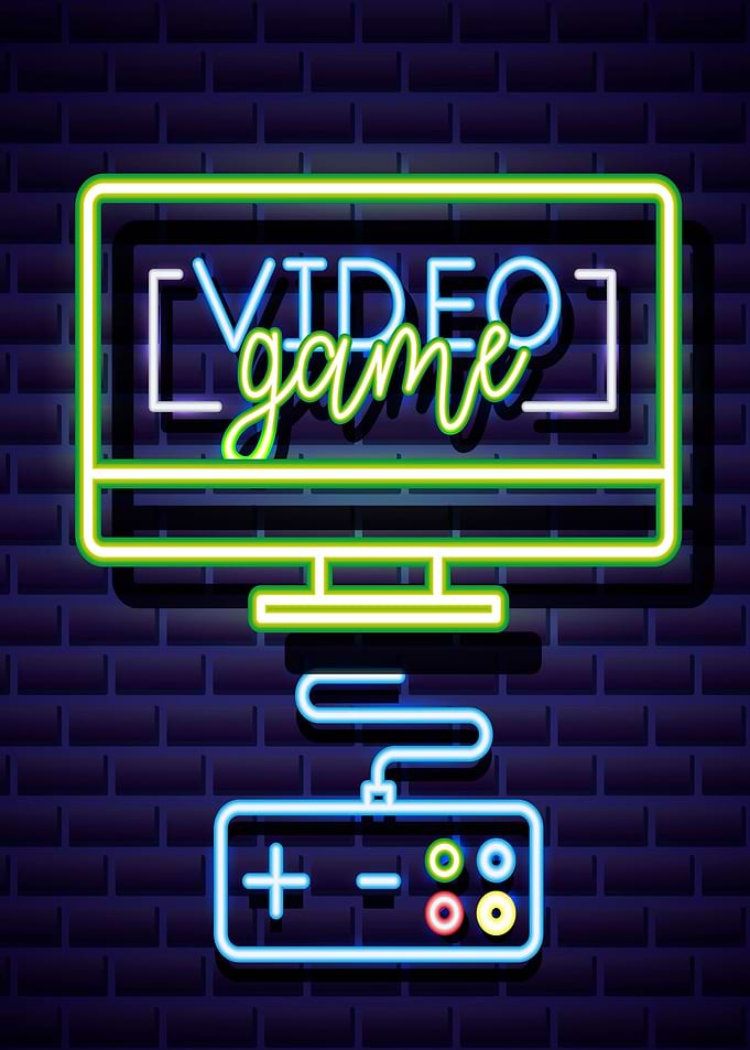 Video Games Neon Poster