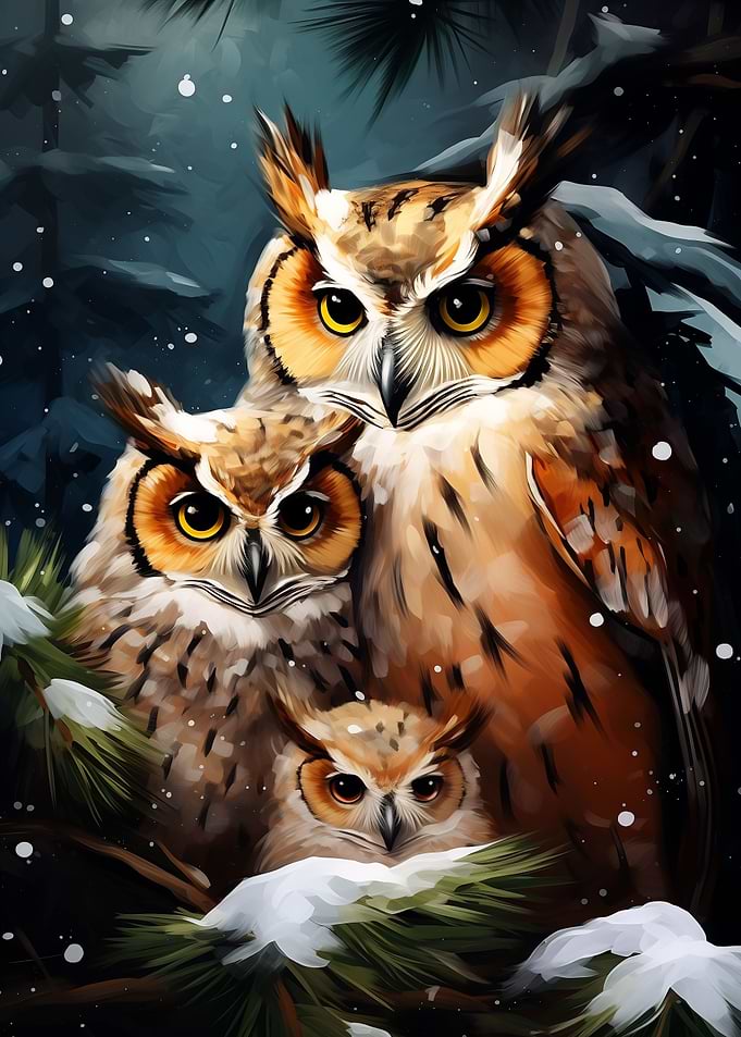 Merry Xmas Owl Family