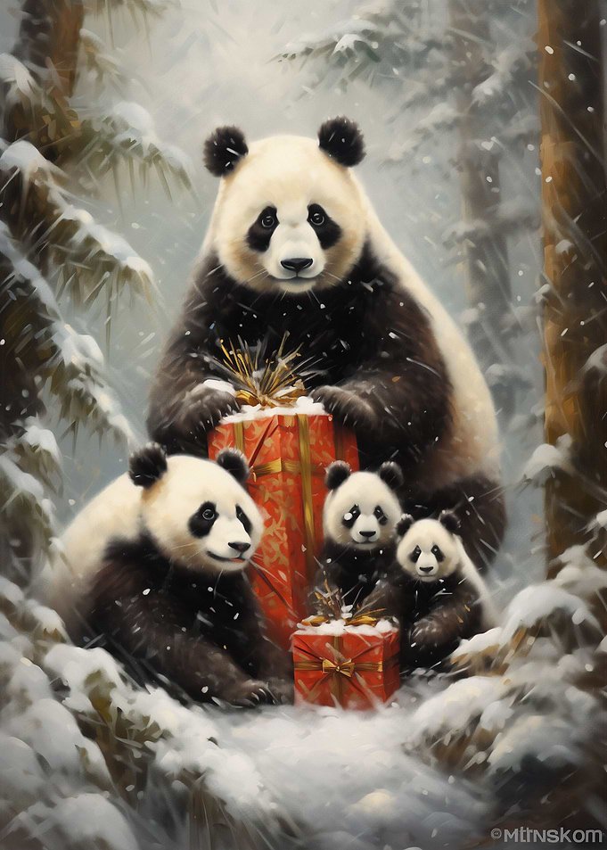 Panda Bear Family Xmas