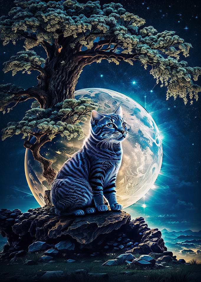 cat and the moon