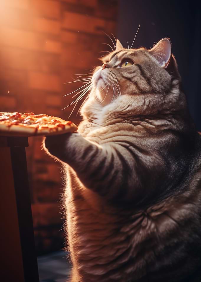 Fat Cat Steals Tasty Pizza