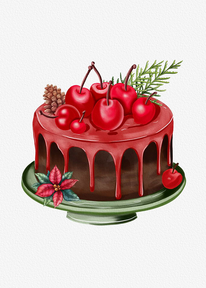 Watercolor Christmas Cake