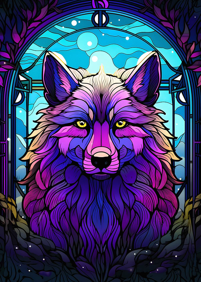 Colorful Wolf Neon Art