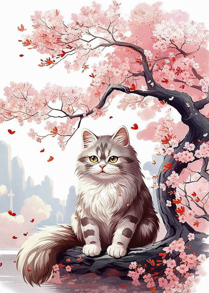 cat cherry blossom