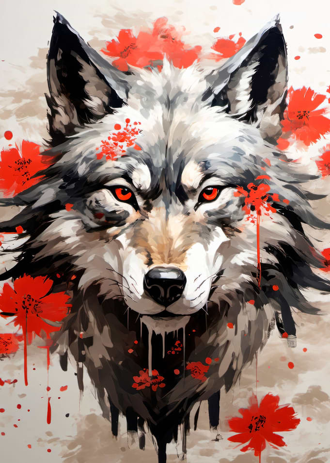 japanese wolf art poster