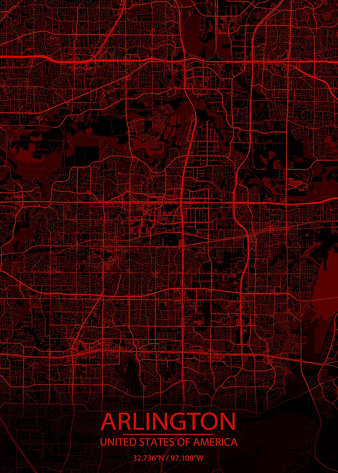 Arlington TX Black Red Map