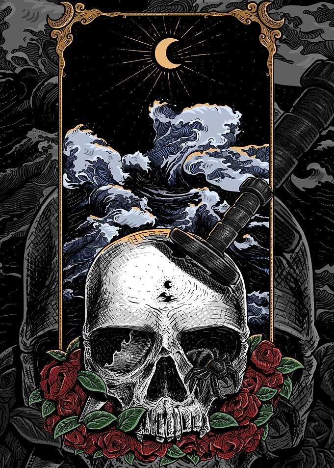 Skull and waves