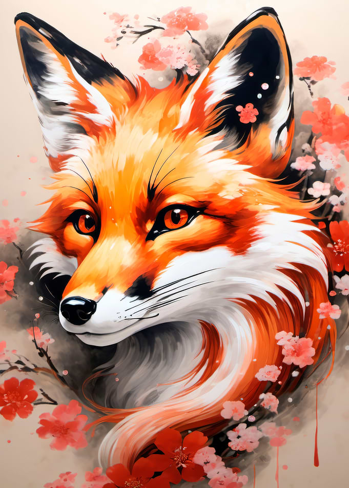 japanese fox art poster
