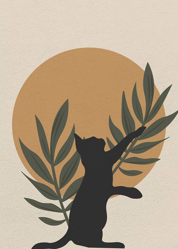 Minimal art Cat and plant