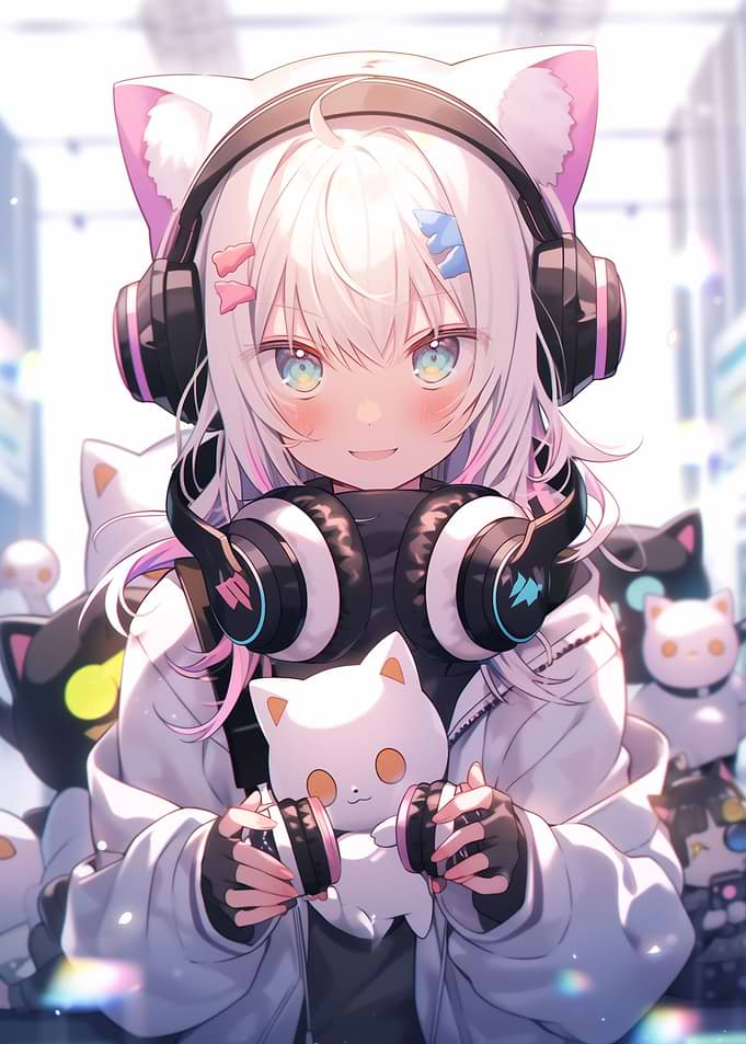 Cat Gaming Girl Anime neon