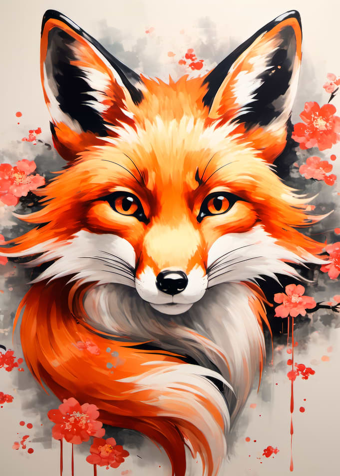 japanese fox art poster