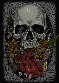Skull with gun