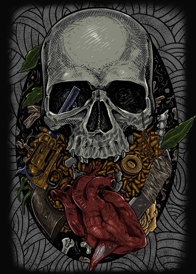 Skull with gun