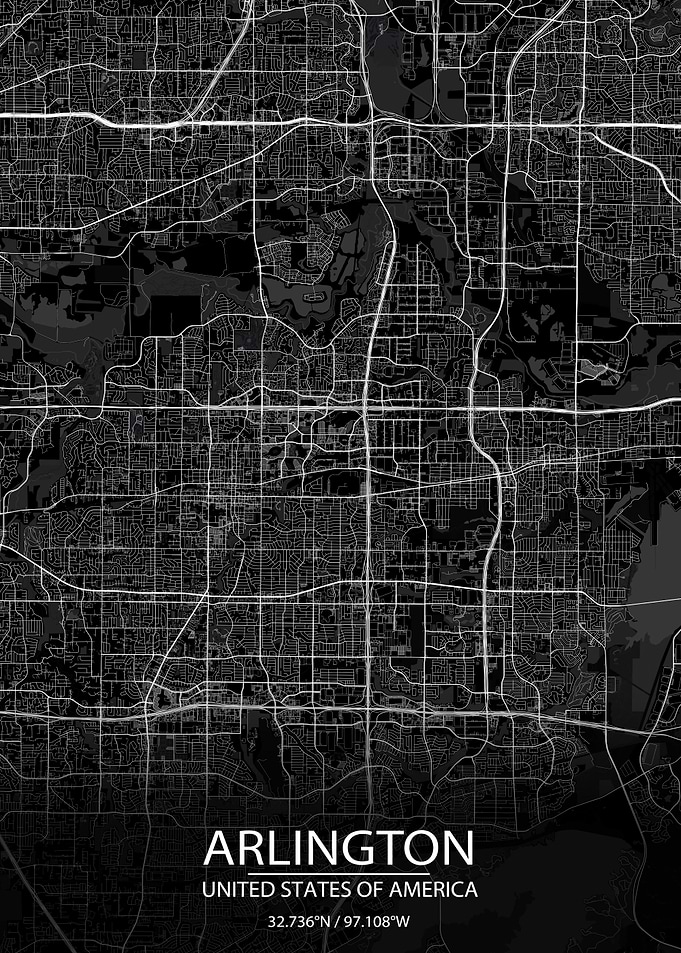 Arlington Texas Black Map