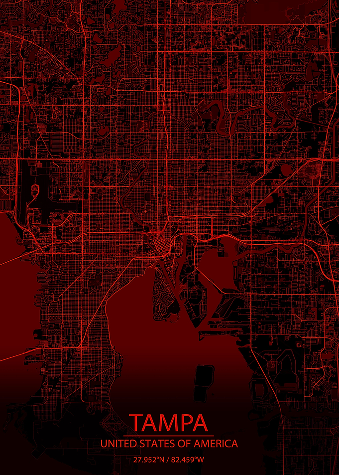Tampa FL USA Black Red Map