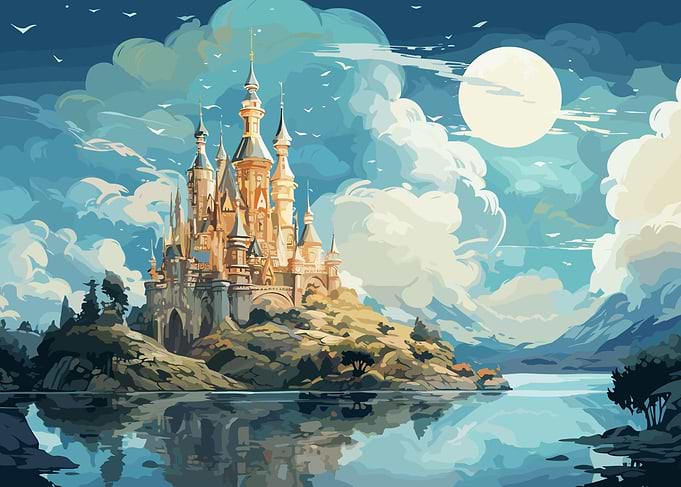 Fantasy Lake Island Castle
