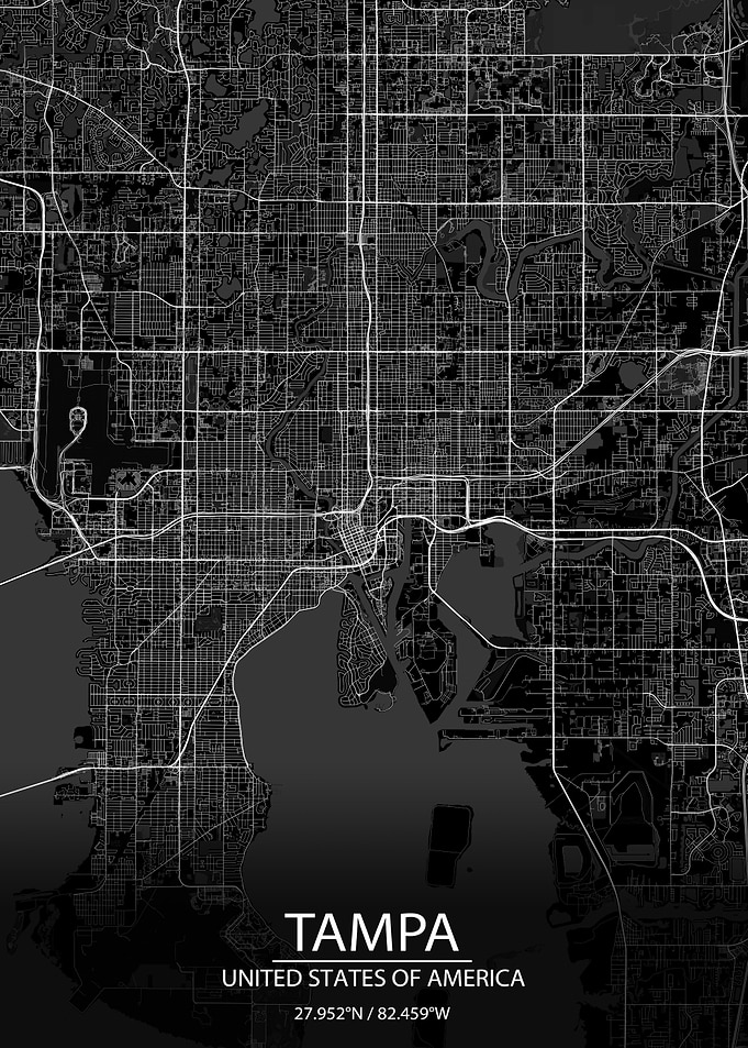 Tampa Florida US Black Map