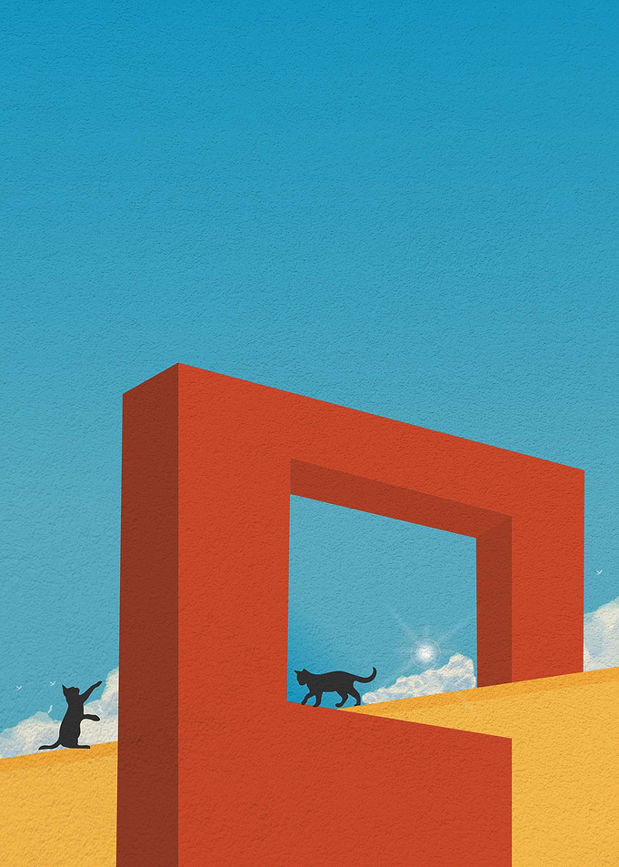 Architecture and two cats