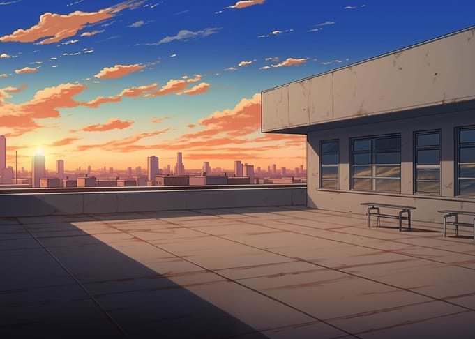 School Rooftop At Sunset