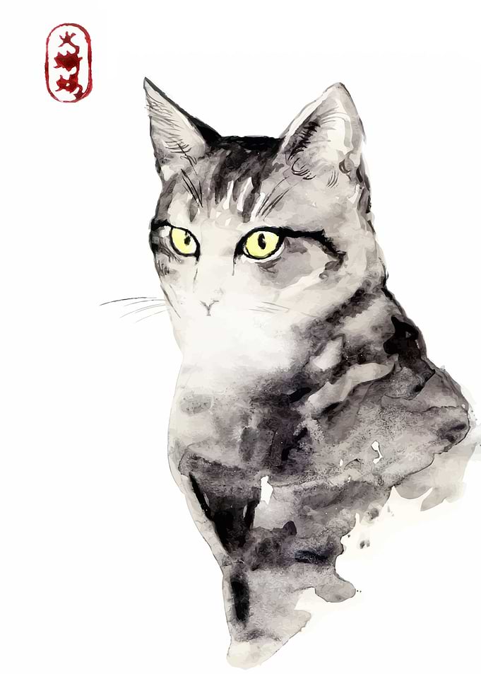 Watercolor Cat Painting