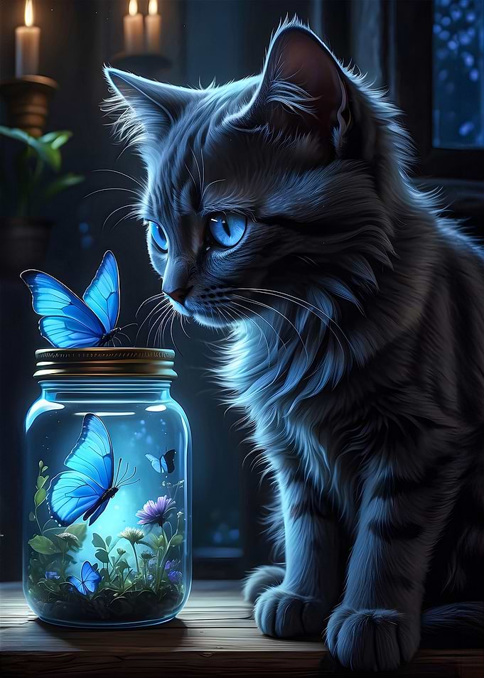 Cat with butterfly