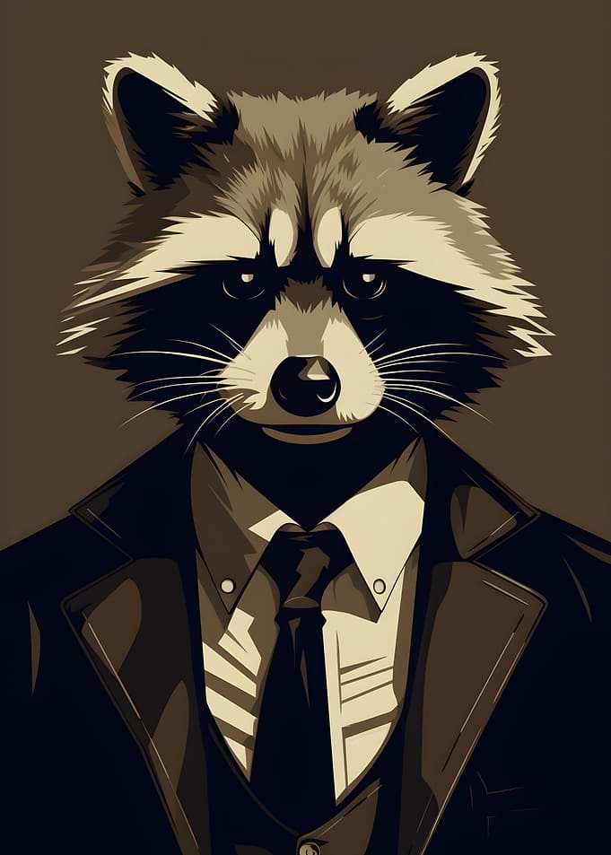 Raccoon in a suit and tie