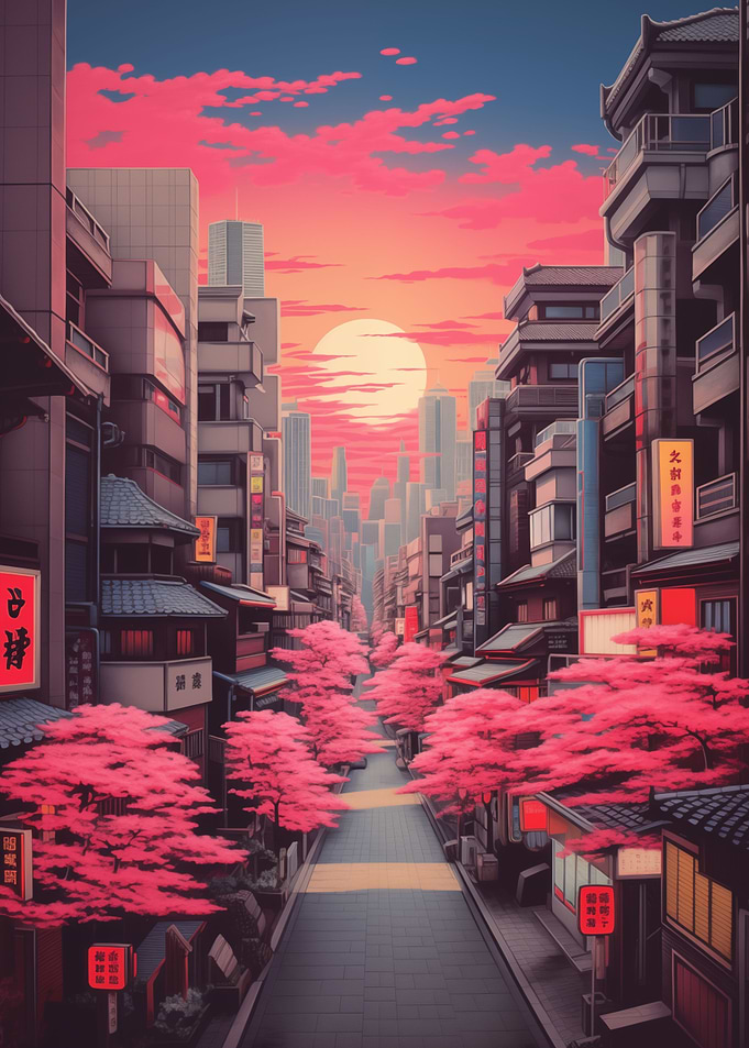 Sunset Over Sakura Street