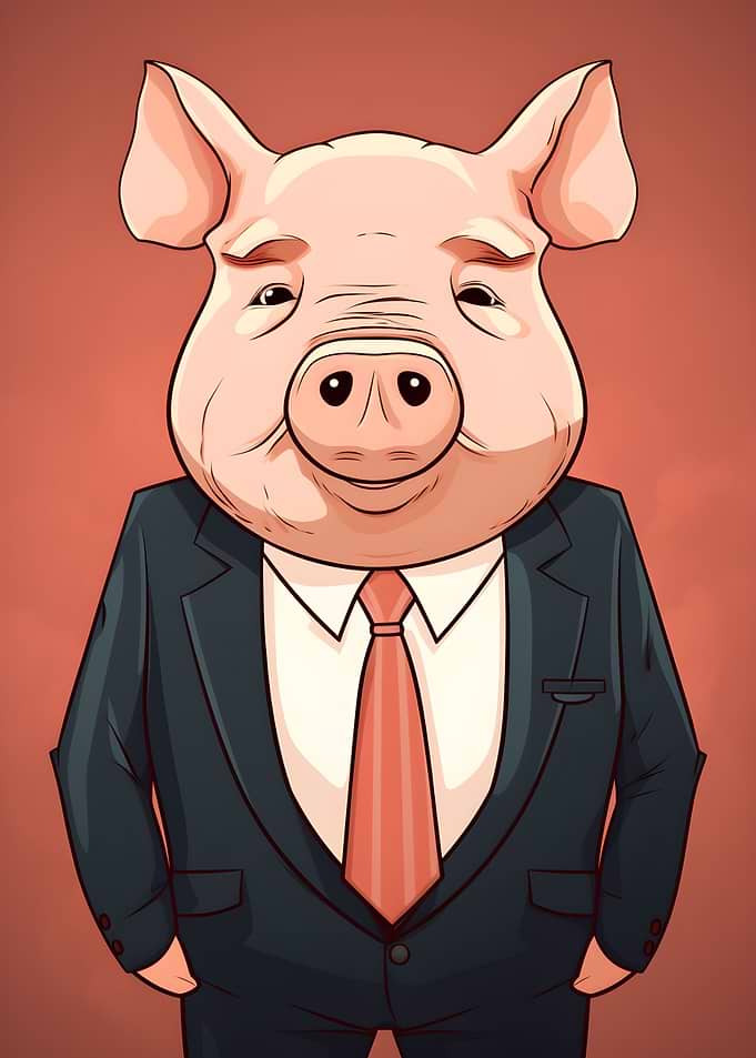 Pig in a suit and tie
