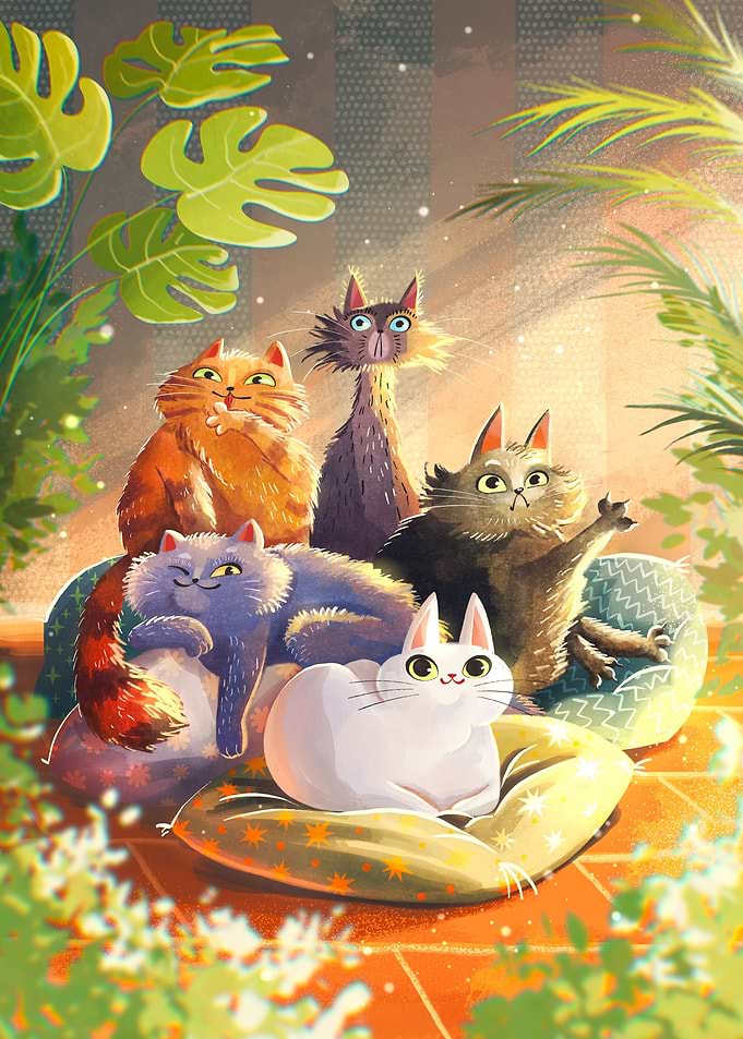 Cats on pillows