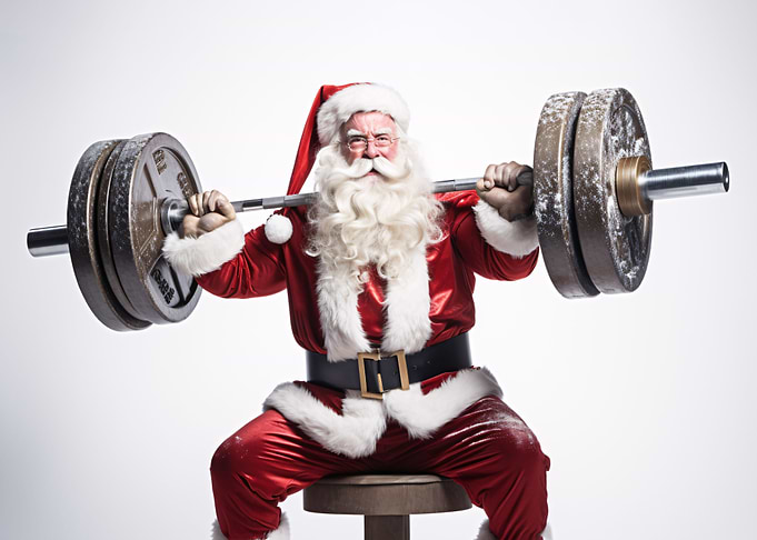 Santa is weightlifting