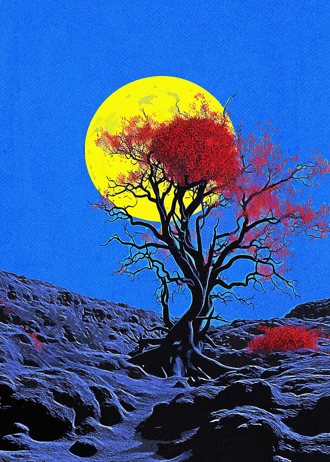 Vintage Collage Red Tree