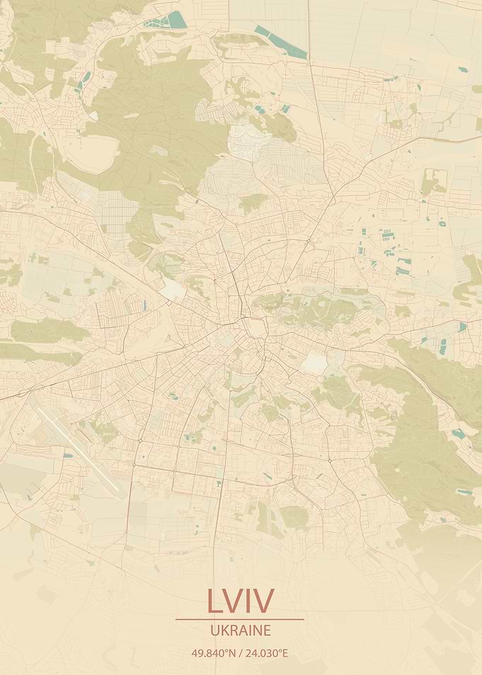 Lviv Ukraine Vintage Map