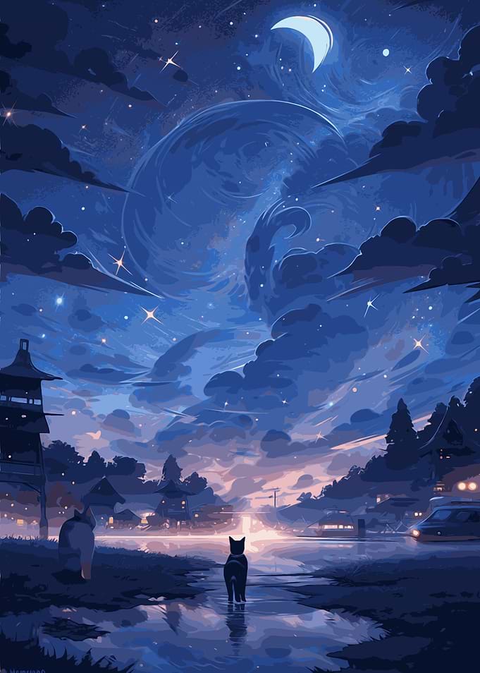 Starry Feline Seascape