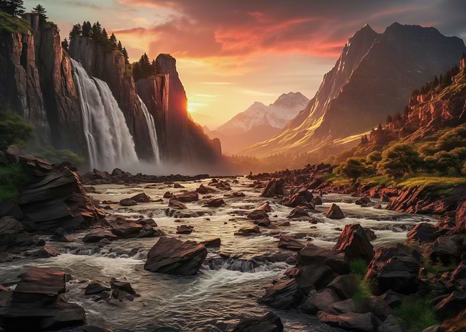 Waterfall in a valley