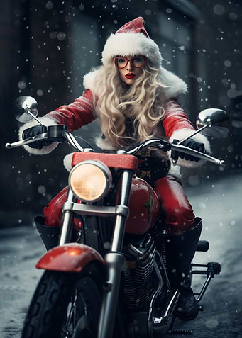 Mother Christmas on a bike