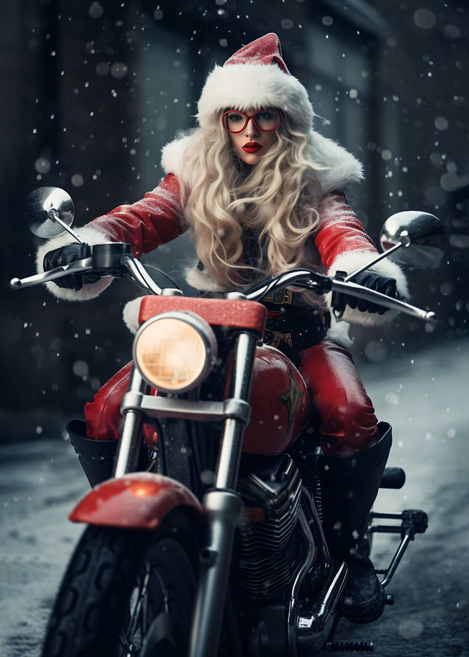 Mother Christmas on a bike