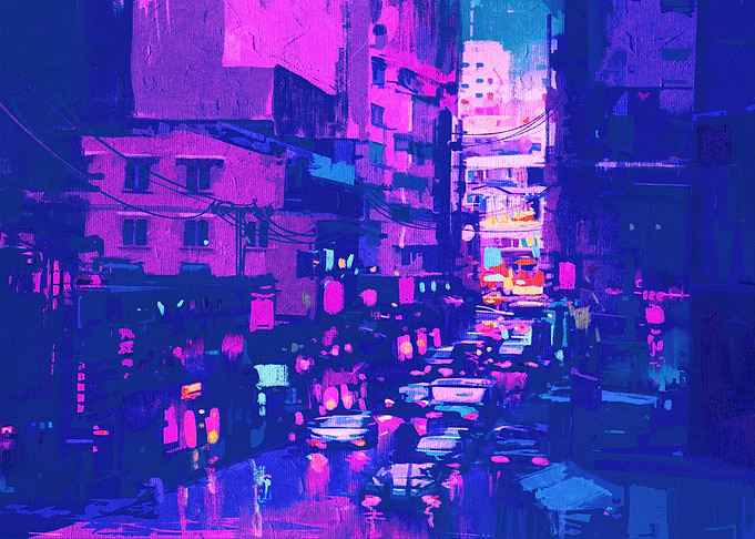 City Lights Art Cyberpunk
