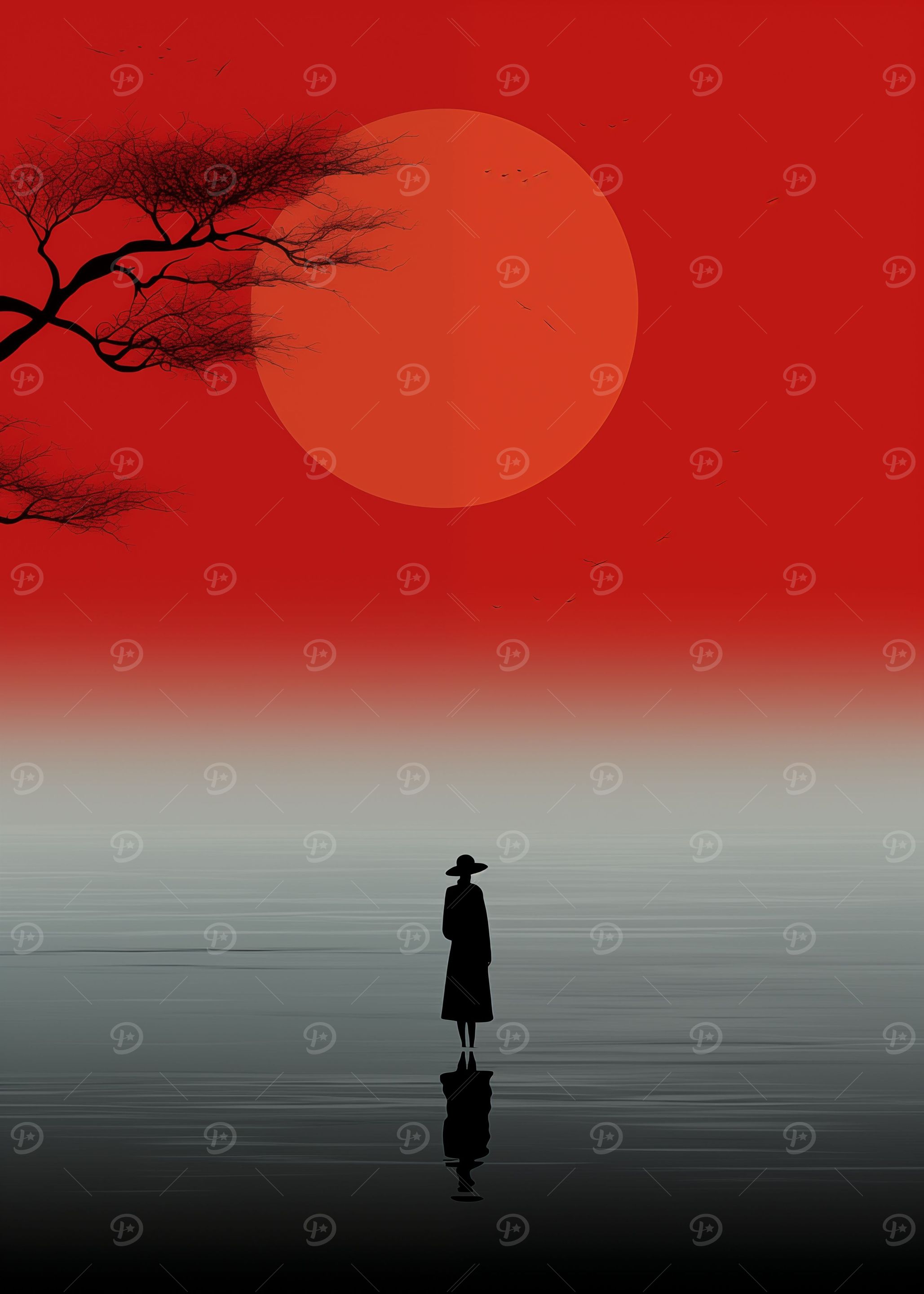 Red Japanese Landscape