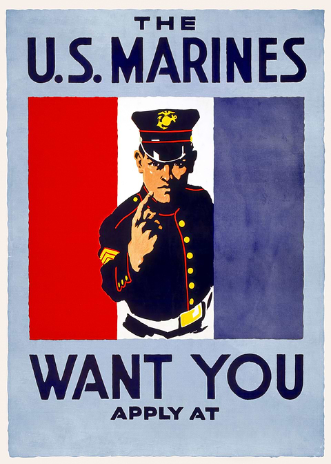 US Marines Want You — vintage poster restored on metal