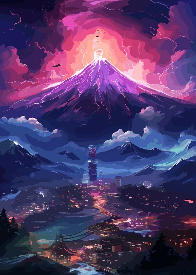 Japan Mount Fuji Cyberpunk