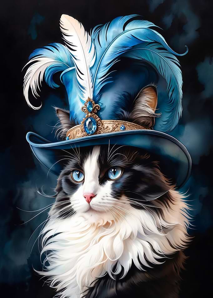 Cat in hat with feathers