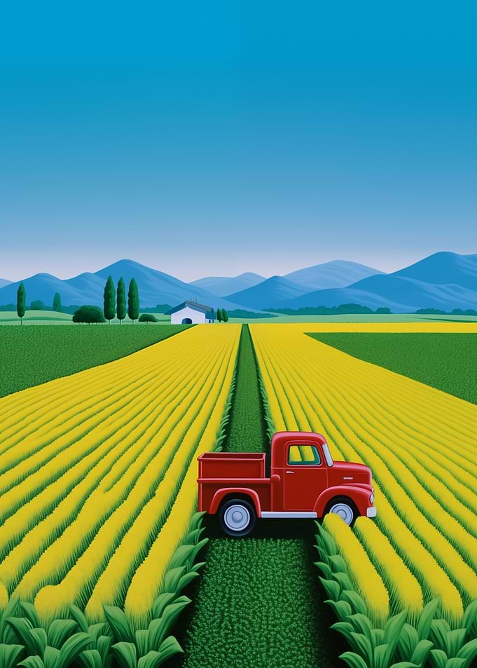Red Truck And Corn Fields