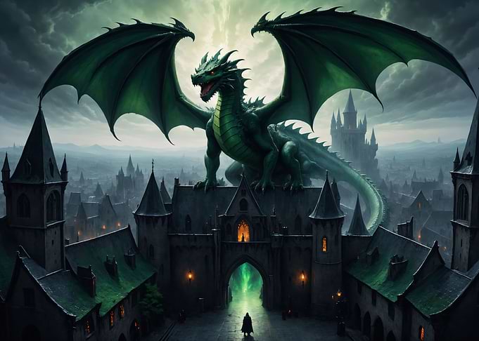 A gigantic green dragon