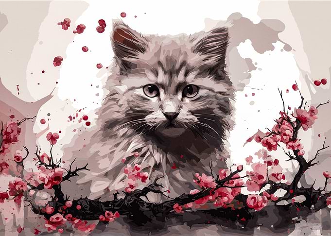 cat cherry blossom