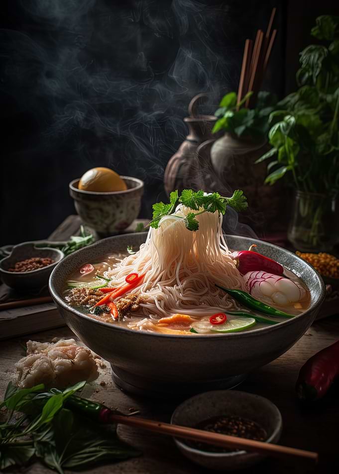 Asian pho noodle soup