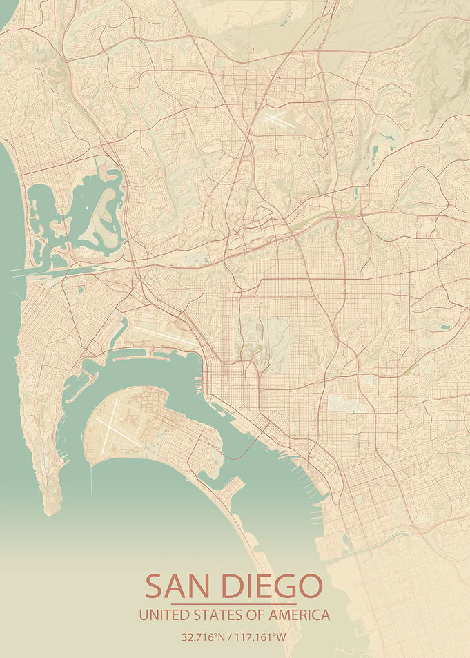 San Diego USA Vintage Map