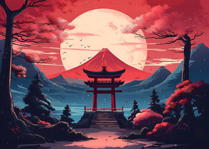 japan torii moon